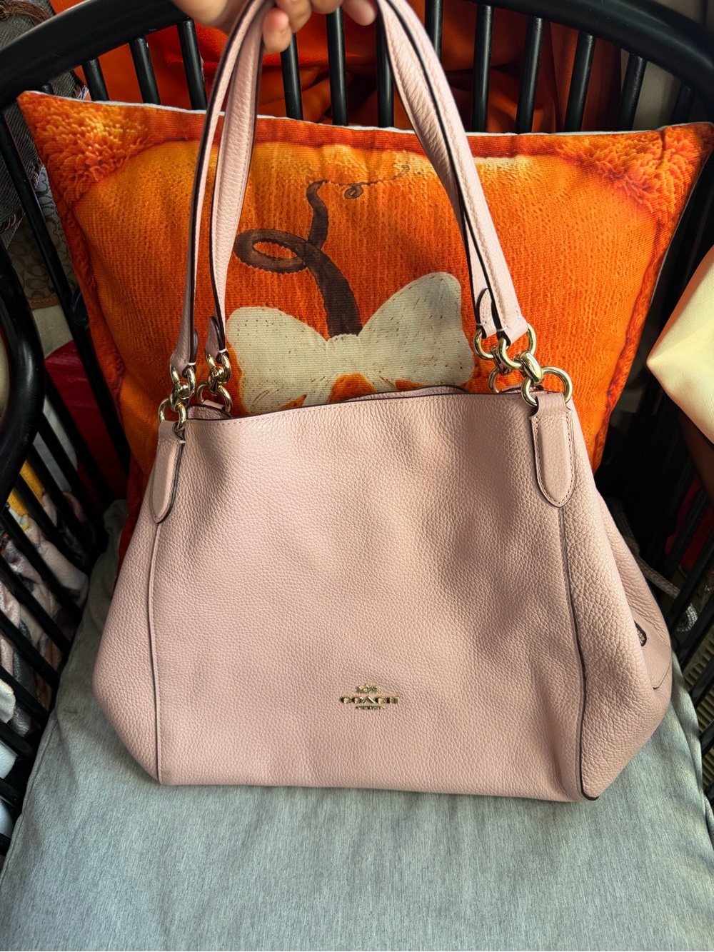 Coach Blush Pink Pebbled Leather Shoulder Bag with Gold Hardware